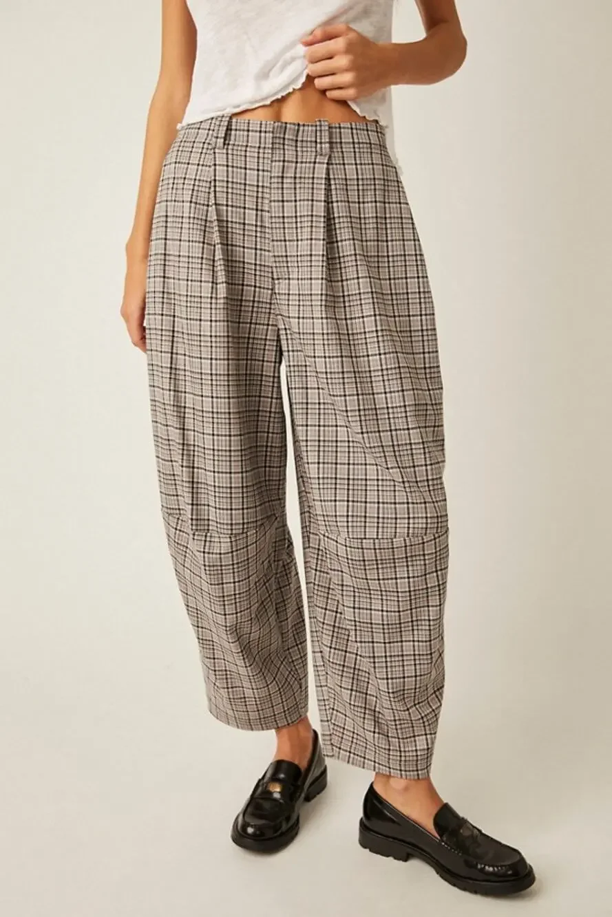 Free People Turning Point Plaid Barrel Trousers Size 6 - Picture 1 of 8